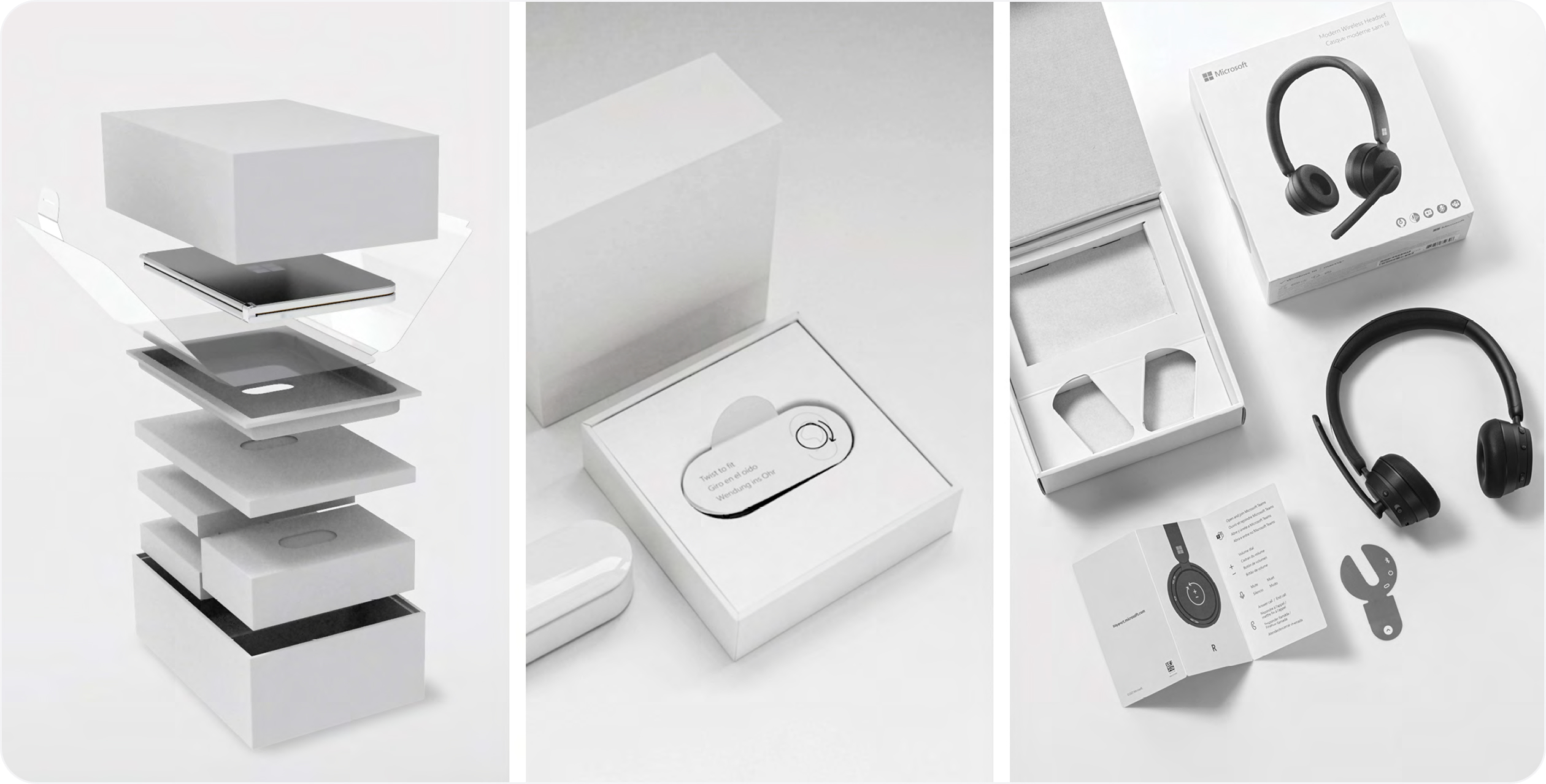 A collection of photos of Microsoft packaging showing the packaging elements arrayed separately.