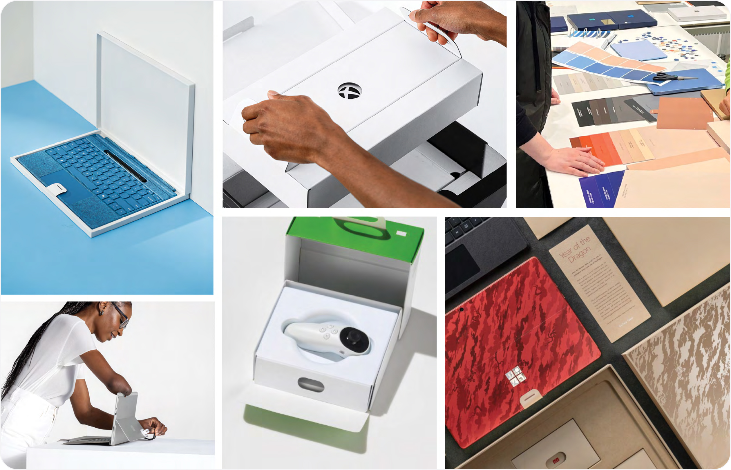 A colorful collage of Microsoft products and packaging.