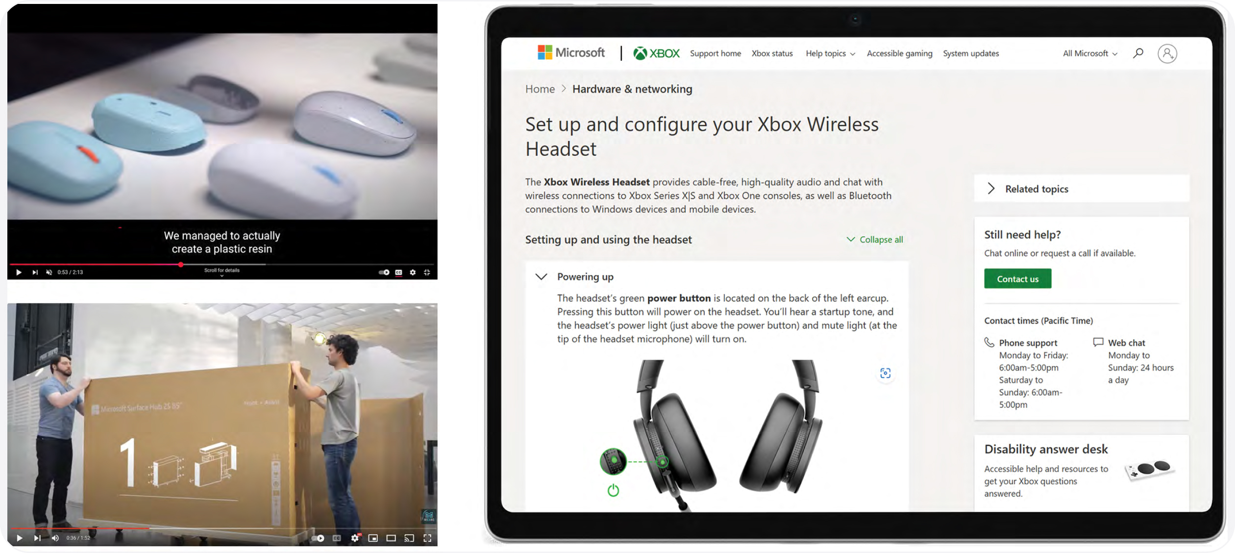 Examples of online content including videos and a webpage.