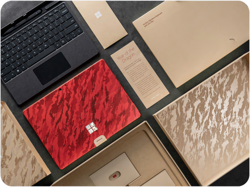 Packaging for the Microsoft Surface Lunar Year of the wood dragon special editions.